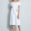Elie Tahari Topaz Off Shoulder Midi Dress -Elie Tahari Sales 2023 E6044600 WHITE DRESS 1HERO 265