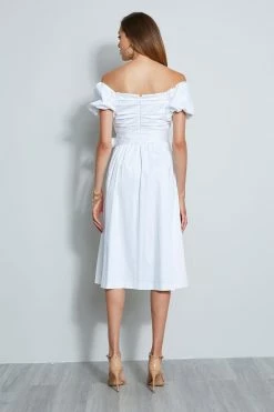 Elie Tahari Topaz Off Shoulder Midi Dress -Elie Tahari Sales 2023 E6044600 WHITE DRESS 3BACK 280