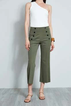Elie Tahari Button Detail Pant -Elie Tahari Sales 2023 E60M0202WILLOWGREEN 2FRONT 680