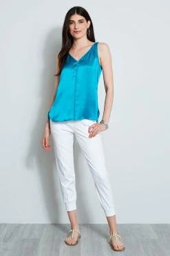 Elie Tahari Sleeveless Silk Satin Shirt 6 Elie Tahari Sleeveless Silk Satin Shirt -Elie Tahari Sales 2023 E617G502TURQUOISE 1HERO 706
