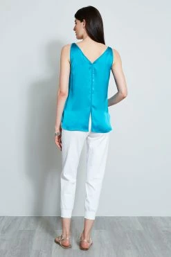 Elie Tahari Sleeveless Silk Satin Shirt 7 Elie Tahari Sleeveless Silk Satin Shirt -Elie Tahari Sales 2023 E617G502TURQUOISE 3Back 308