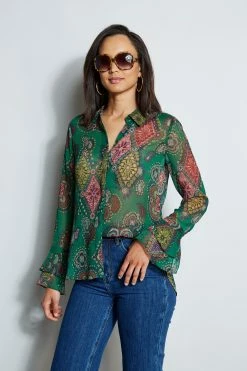 Elie Tahari Paisley Crinkle Chiffon Shirt