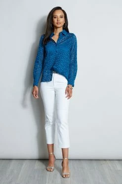 Elie Tahari Geo Lace Button Down Shirt 8 Elie Tahari Geo Lace Button Down Shirt -Elie Tahari Sales 2023 E7015503 PACIFICBLUE E20M021U WHITE 1Hero 165