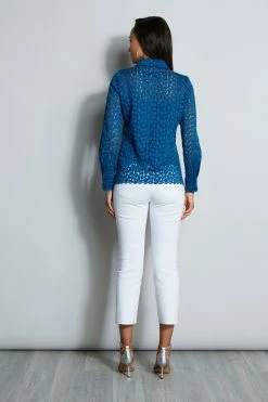 Elie Tahari Geo Lace Button Down Shirt 9 Elie Tahari Geo Lace Button Down Shirt -Elie Tahari Sales 2023 E7015503 PACIFICBLUE E20M021U WHITE 3back 339