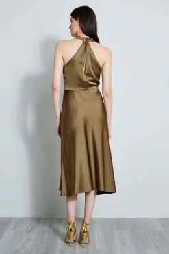 Elie Tahari Satin Halter Dress -Elie Tahari Sales 2023 E701M602MOSS 3BACK 2056