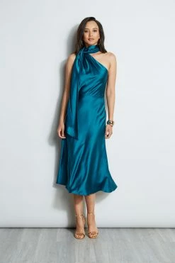 Elie Tahari One Shoulder Satin Scarf Dress