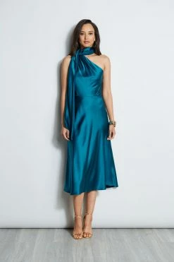 Elie Tahari One Shoulder Satin Scarf Dress -Elie Tahari Sales 2023 E702C603 PACIFICBLUE 1Hero 2059