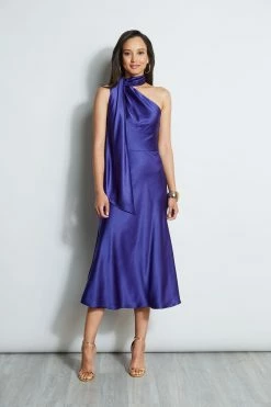 Elie Tahari One Shoulder Satin Scarf Dress