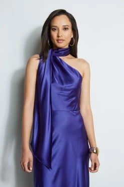 Elie Tahari One Shoulder Satin Scarf Dress -Elie Tahari Sales 2023 E702C603 PLUM 2front 2094