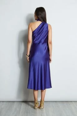 Elie Tahari One Shoulder Satin Scarf Dress -Elie Tahari Sales 2023 E702C603 PLUM 3BACK 1285