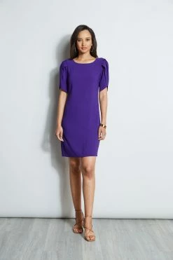 Elie Tahari Slit Sleeve Crepe Dress -Elie Tahari Sales 2023 E7087603 PLUM 2HERO 1324