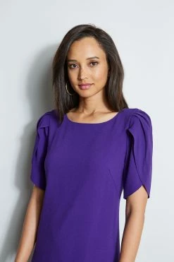 Elie Tahari Slit Sleeve Crepe Dress -Elie Tahari Sales 2023 E7087603 PLUM 2front 2248