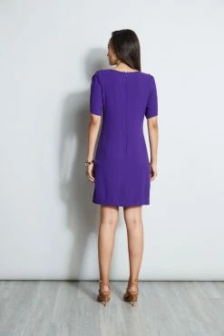 Elie Tahari Slit Sleeve Crepe Dress -Elie Tahari Sales 2023 E7087603 PLUM 3back 2253