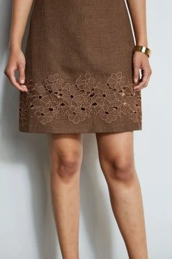 Elie Tahari Short Sleeve Embroidered Hem Dress -Elie Tahari Sales 2023 E70C4603 SUMATRA 2front 2165