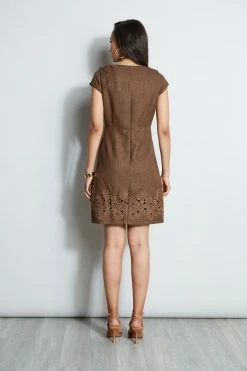 Elie Tahari Short Sleeve Embroidered Hem Dress -Elie Tahari Sales 2023 E70C4603 SUMATRA 2front 2177