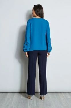 Elie Tahari Embroidered Long Sleeve Shirt -Elie Tahari Sales 2023 E710N503 PACIFICBLUE E7087213 STARGAZER 3back 697