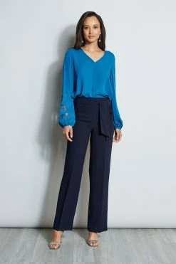Elie Tahari Embroidered Long Sleeve Shirt -Elie Tahari Sales 2023 E710N503 PACIFICBLUE E7087213 STARGAZER 3back 889
