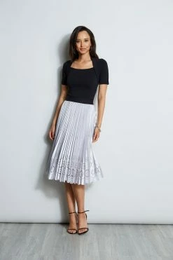 Elie Tahari Satin Platinum Pleated Skirt -Elie Tahari Sales 2023 E713F303 PLATINUM E75X2513 BLACK 1Hero 1663