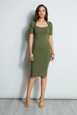 Elie Tahari Contour Sweater Dress -Elie Tahari Sales 2023 E75X2603 TUSCANOLIVE 1HERO 1371