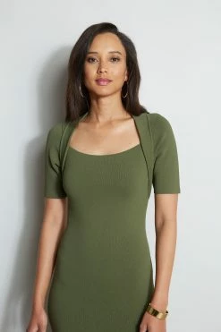 Elie Tahari Contour Sweater Dress -Elie Tahari Sales 2023 E75X2603 TUSCANOLIVE 2FRONT 1351