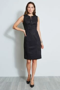 Elie Tahari Dart Zip Vegan Suede Dress