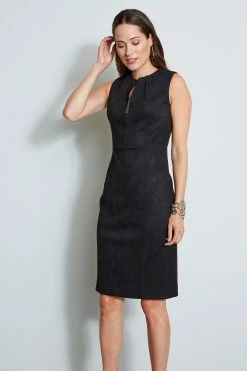 Elie Tahari Dart Zip Vegan Suede Dress -Elie Tahari Sales 2023 E8013602 BLACK 2FRONT 1449