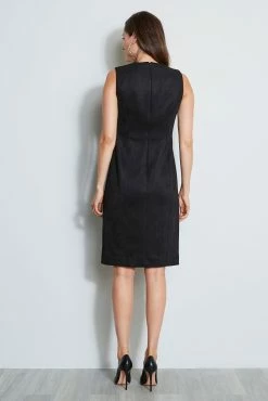 Elie Tahari Dart Zip Vegan Suede Dress -Elie Tahari Sales 2023 E8013602 BLACK 3BACK 1012