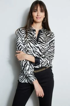 Elie Tahari Silk Zebra Button Down Shirt -Elie Tahari Sales 2023 E801C503 MULTI E802W203 BLACK 2front 783