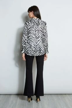 Elie Tahari Silk Zebra Button Down Shirt -Elie Tahari Sales 2023 E801C503 MULTI E802W203 BLACK 3back 790