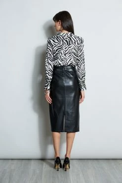 Midi Vegan Leather Wrap Skirt -Elie Tahari Sales 2023 E801C503 MULTI ETR22488 NOIR 3back 1436