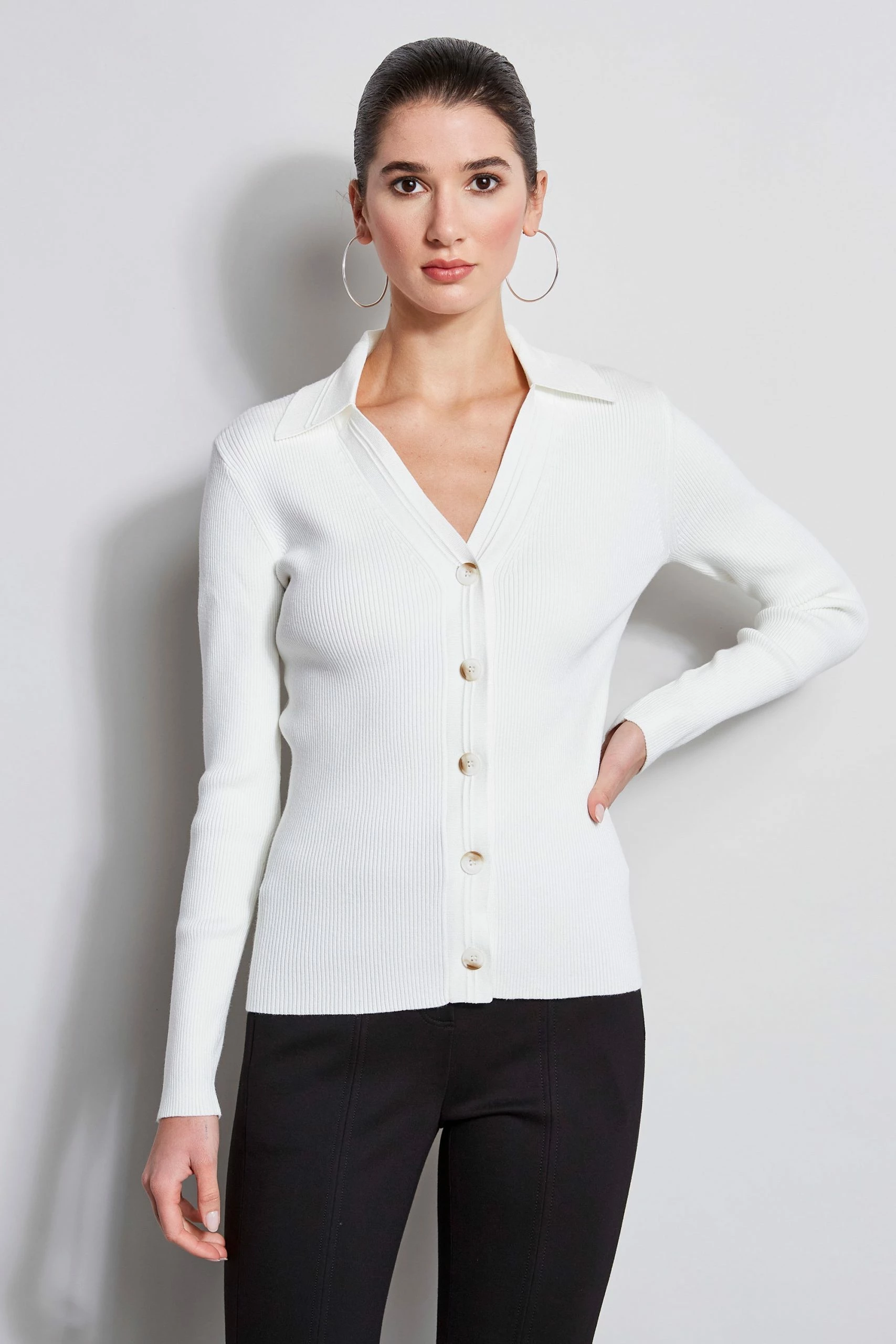 Rib Collared Cardigan 3 Rib Collared Cardigan