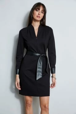 Elie Tahari Contour Knit Shift Dress 12 Elie Tahari Contour Knit Shift Dress -Elie Tahari Sales 2023 E802W603 BLACK 2FRONT 2638