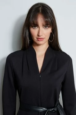 Elie Tahari Contour Knit Shift Dress 14 Elie Tahari Contour Knit Shift Dress -Elie Tahari Sales 2023 E802W603 BLACK 2FRONT 2644