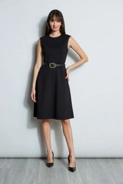 Elie Tahari Fit & Flare Knit Dress -Elie Tahari Sales 2023 E802W613 BLACK E80AM103 BLACK 1HERO 2473