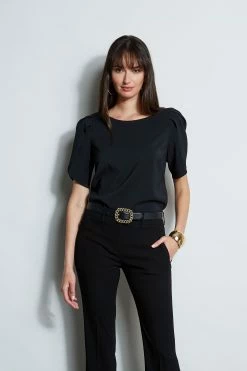 Elie Tahari Pleat Sleeve Shirt -Elie Tahari Sales 2023 E8033503 BLACK E8087203 BLACK 1Hero 1245