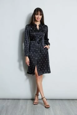 Elie Tahari Silk Cube Dot Shirt Dress
