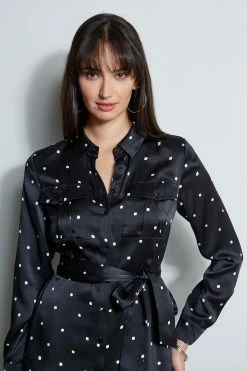 Elie Tahari Silk Cube Dot Shirt Dress 12 Elie Tahari Silk Cube Dot Shirt Dress -Elie Tahari Sales 2023 E803R603 BLACKFOAM 2front 2297