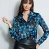 Elie Tahari Deco Cubist Silk Satin Shirt 2 Elie Tahari Deco Cubist Silk Satin Shirt -Elie Tahari Sales 2023 E805P503 MULTI E80AM203 BLACK 2front 229