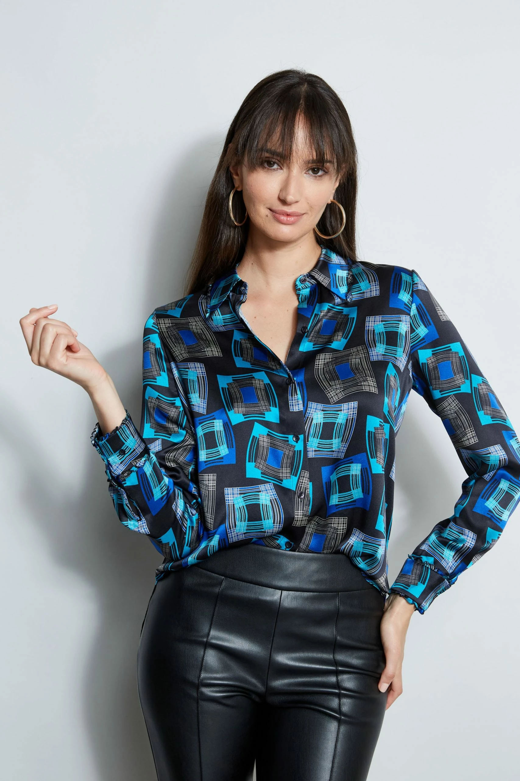 Elie Tahari Deco Cubist Silk Satin Shirt 3 Elie Tahari Deco Cubist Silk Satin Shirt