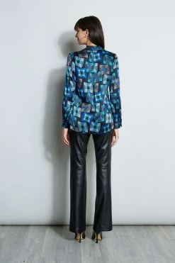 Elie Tahari Deco Cubist Silk Satin Shirt 13 Elie Tahari Deco Cubist Silk Satin Shirt -Elie Tahari Sales 2023 E805P503 MULTI E80AM203 BLACK 3back 240