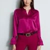 Elie Tahari Silk Satin Ruffle Cuff Shirt -Elie Tahari Sales 2023 E807G503 BOYSENBERRY E8087203 BOYSENBERRY 2front 1145