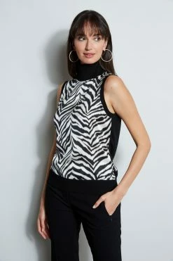 Elie Tahari Silk Zebra Print Sweater -Elie Tahari Sales 2023 E8087103 BLACK E8087203 BLACK E85X5513 MULTI 2FRONT 2171