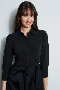 Elie Tahari Pleated Laser Cut Dress -Elie Tahari Sales 2023 E8147603 BLACK 2front 2330