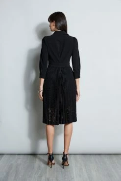 Elie Tahari Pleated Laser Cut Dress -Elie Tahari Sales 2023 E8147603 BLACK 3BACK 2608