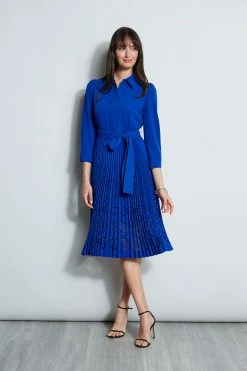 Elie Tahari Pleated Laser Cut Dress