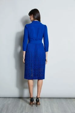 Elie Tahari Pleated Laser Cut Dress 13 Elie Tahari Pleated Laser Cut Dress -Elie Tahari Sales 2023 E8147603 KLEINBLUE 3BACK 2613