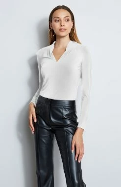 Elie Tahari Pleated V-Neck Knit