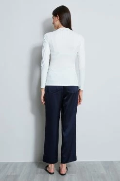 Elie Tahari Rib Twist Knot Knit -Elie Tahari Sales 2023 E856X502 LSPLEATEDVNECKTOP KNITTOP 3BACK 2500