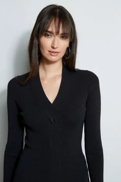 Elie Tahari Cable Twist Sweater -Elie Tahari Sales 2023 E85X3503 BLACK E802R203 HERRINGBONE 2front 1820