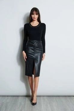 Elie Tahari Twist Vegan Skirt -Elie Tahari Sales 2023 E85X5503 BLACK E80AM303 BLACK 1Hero 1280